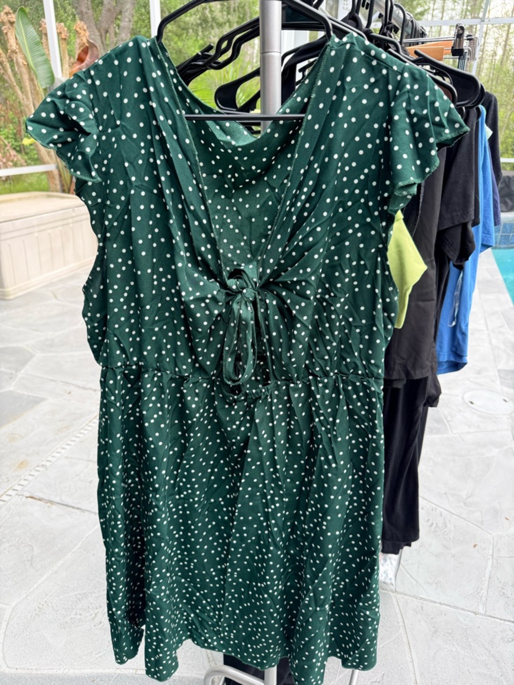 Green Polka Dot Babydoll Top 3XL Plus Size Tie Front Flutter Sleeve Dress